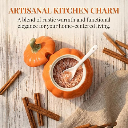 Ceramic Salt Cellar with Lid and Spoon, 10 OZ Salt Box, Salt Holder for Counter, Coffee, Sugar, Spices, Candies and Salt Containers for Countertop(orange)