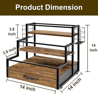 Coffee Syrup Organizer Rack, 4-Tier Syrup Bottle Holder Stand with 36 K Cup Pod Drawer Storage for Coffee Bar, 12 Bottles Storage Shelves for Syrup, Wine, Dressing for Kitchen Coffee Station