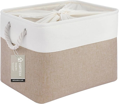 Large Storage Baskets- 16x12x12 inch Storage Bins for Shelves and Closet Organizing, Foldable Fabric Bin for Home Organization Clothes and Laundry (1-Pack, White&Khaki)