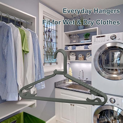 Byomostor Plastic Hangers 50 Pack, Light Weight Durable Clothes Hangers with Hooks Standard Size G-Shape&Non-Slip Coat Hangers for Everyday Use (Grey)