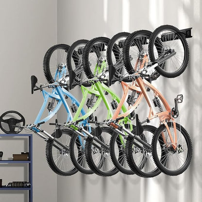 VEVOR Bike Storage Rack, 6 Bike Racks and 3 Helmets Hooks, Wall Mount Bike Storage Hanger, Home & Garage Organizer, Customizable for Various Bike Sizes, Adjustable Holder, Holds Up to 300 lbs, 48-inch