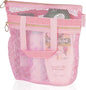 DV Lifestyle Mesh Shower Bag 10.2x9.9'' Quick-Dry Caddy with Zipper & 2 Pockets. Portable Toiletry Tote for Bathroom, Gym, Travel, Camp, Beach, for Sunscreen, Dorm & College Essentials (Pink)