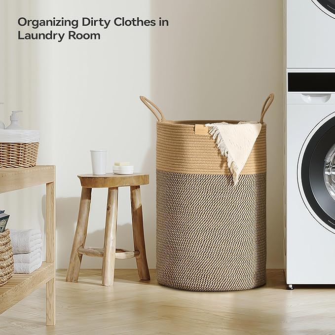 Nunsino Laundry Hamper 75L,Large Laundry Basket for Clothes,Decorative Storage Basket for Blankets,Cotton Rope Woven basket for bedroom,Dark Brown