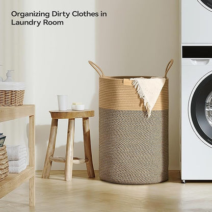 Nunsino Laundry Hamper 75L,Large Laundry Basket for Clothes,Decorative Storage Basket for Blankets,Cotton Rope Woven basket for bedroom,Dark Brown