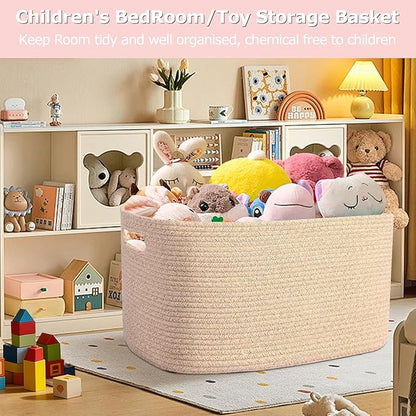 Large 75L Woven Laundry Basket, Collapsible Cotton Rope Storage Hamper for Blankets, Toys, Dirty Clothes, Rectangle Nursery Basket for Living Room, Bedroom, Baby Room - Brown