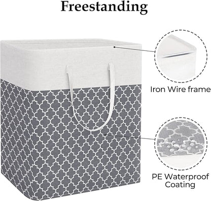 StorageRight Laundry Basket Hamper Large Collapsible Laundry Hamper with Easy Carry Handles，Freestanding Clothes Hampers for Laundry, Bedroom, Dorm, Clothes, Towels, 100L, Clover Grey