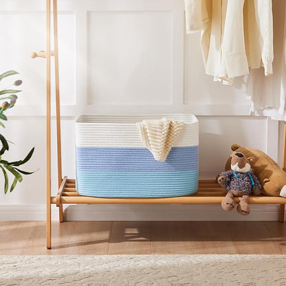 Artfeel Blanket Basket,Rectangle Woven Baskets for Storage,65L Laundry Basket for Decorative Nursery Blanket,Toys,Dirty Clothes and Magazine in Shelves,Baby Room,and Living Room