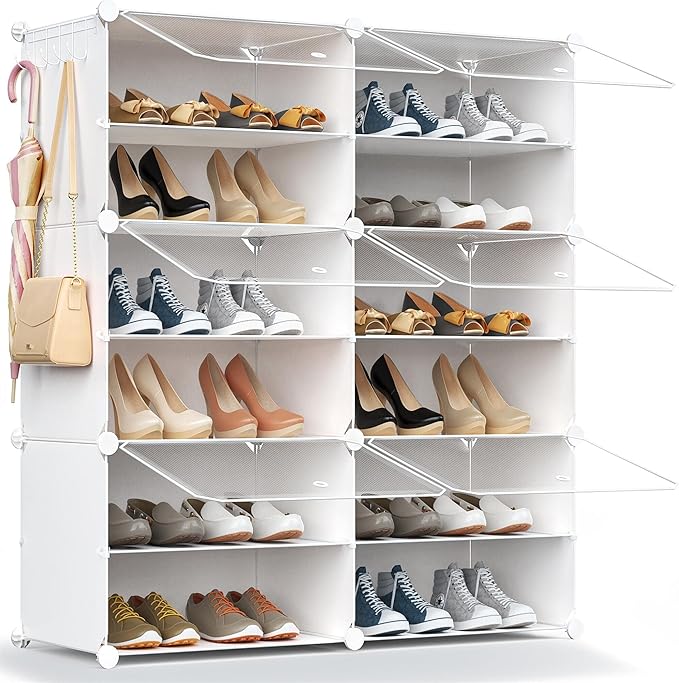 Shoe Rack Organizer, 24 Pair Shoe Storage Cabinet with Door Expandable Plastic Shoe Shelves for Closet,Entryway,Hallway,Bedroom,6 Tier