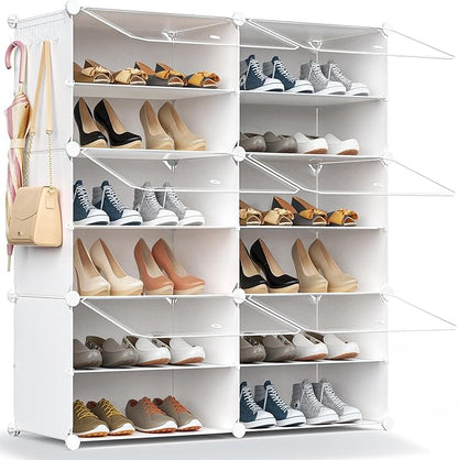 Shoe Rack Organizer, 24 Pair Shoe Storage Cabinet with Door Expandable Plastic Shoe Shelves for Closet,Entryway,Hallway,Bedroom,6 Tier