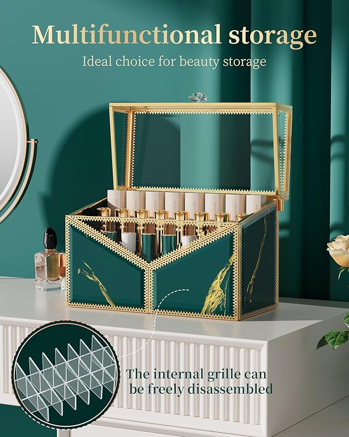Youdepot Lipstick Organizer Lipstick Holder - 24 Spaces, Tempered Glass Lip Gloss and Perfume Organizer,Vanity Lipstick Holder and Organizer.