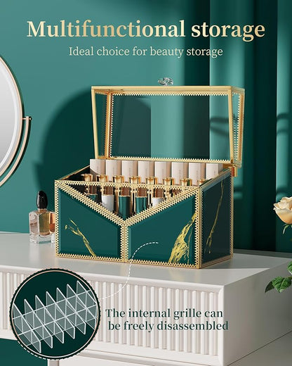Youdepot Lipstick Organizer Lipstick Holder - 24 Spaces, Tempered Glass Lip Gloss and Perfume Organizer,Vanity Lipstick Holder and Organizer.