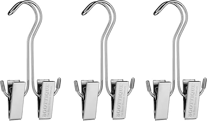 Boottique Over The Door Boot Storage System with 3 Boot Hangers, Closet Valet (Silver)