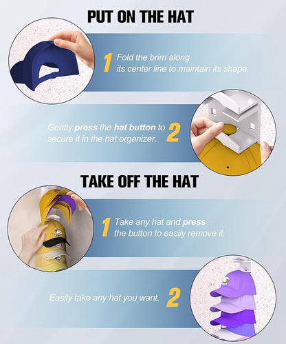 Hat Organizer for Baseball Caps 2 Pack, Hat Rack for Wall Hold up to 20 Hats with Strong Adhensive, Hats Holder Hanger Space Saving for Displlay, Cap Organizer Storage Multilayer(White)