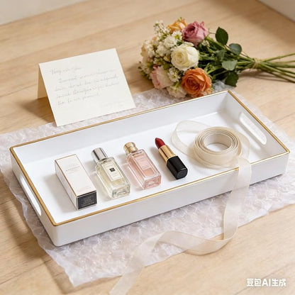 White Bathroom Vanity Tray for Countertop,Small Rectangular Plastic Tray for Toilet Tank,Multi-Purpose Bathroom Organizer for Makeup,Perfumes,Jewelry,Candles & Keys