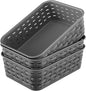 3 Pack Small Plastic Basket, Storage Bin Baskets for Organizing, Pantry Organizer Household Wicker Storage for Laundry Room, Bedrooms, Kitchens, Cabinets, Countertops, Dark Gray