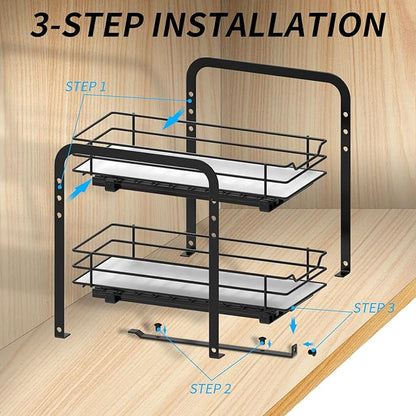 BOIVSHI Spice Rack Organizer for Cabinet, 2 Tier Pull Out Spice Organizer for Cabinet Height Adjustable Heavy Duty Metal Basket for Inside Cabinets & Pantry Closet (5.5''Wx10.5''Dx9.5''H)