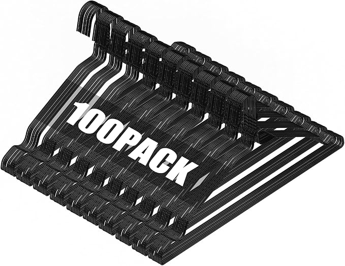 SPECILITE Wire Hangers 100 Pack, Metal Wire Clothes Hanger Bulk for Coats, Space Saving Metal Hangers 16.7 Inch Ultra Thin Non Slip with Groove, for Standard Size Suits, Shirts, Pants, Skirts-Black