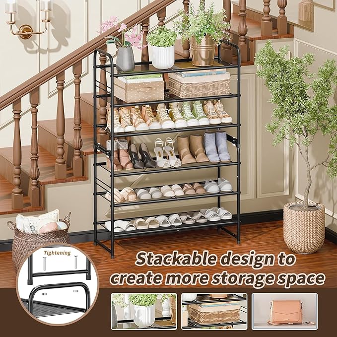 Standard Shoe Rack 3-Tier 32.5 Inches Wide,Shoe Organizer for Indoor Outdoor | Adjustable Metal Mesh Shelf Ideal for Home Entryway Closet & Garage Balcony | Black