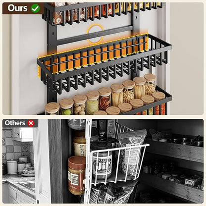POKIPO 9 Tier Over The Door Pantry Organizer, 2 in 1 Wall Mount or Hanging Spice Rack with Adjustable Deep Basket, Heavy-Duty Seasoning Organizer and Storage for Kitchen Cabinet Closet Bathroom
