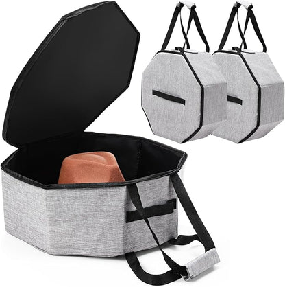 Wonderjune 2 Pcs Cowboy Hat Box for Storage Collapsible Sturdy Cowboy Hat Case with Handle for Men and Women Travel Storage Organizer Large Cap Bag for Closet(Gray)