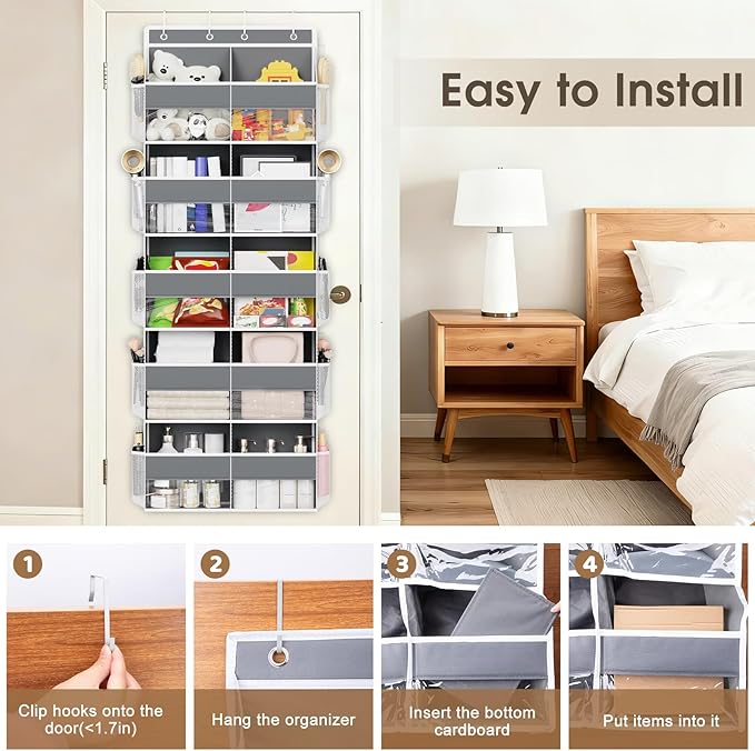 5 Tiers Over The Door Organizer Storage, 88lbs Weight Capacity Behind the Door Storage of 10 Compartments & 10 Mesh Pockets, Hanging Doors Storage Organizer for Shoes, Clothes,Pantry