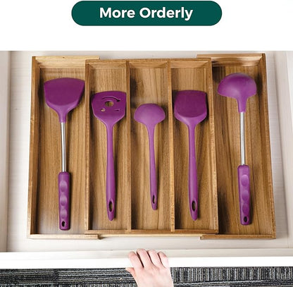 Utoplike Acacia Kitchen Drawer Organizer Expandable, Large Utensils and Cutlery Tray, Adjustable Silverware Divider for Knives Flatware