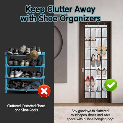 Kotkn 28 Compartment Over the Door Shoe Organizer, Breathable Mesh Large Shoe Rack for Closet Storage, Space Saving Hanging Shoe Holder with Reinforced Hooks (Fits Men & Women,White-01)