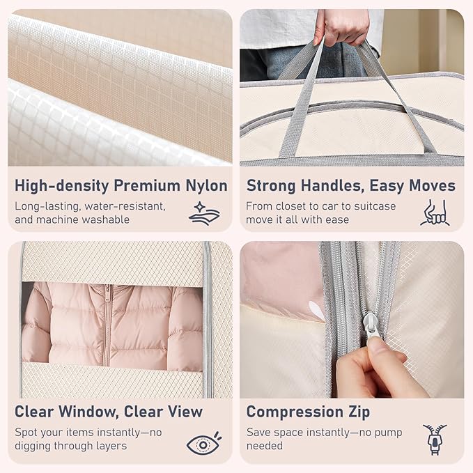DIMJ Garment Bags for Hanging Clothes 10" Gusseted, Space Saving Compression Suit Bag Travel with Handles Window, Washable Carry Clothing Storage Cover for Dress, Coats, Jacket, Shirts,43" 2 Pack
