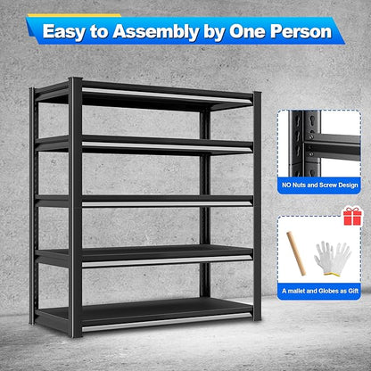 Garage Shelving Heavy Duty，Large Loads Adjustable Garage Storage Shelves, Metal Storage Racks and Shelving Units, Utility Rack Shelves,47.2”W x 24”D x 78”H,Black