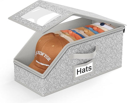 AOODA Stackable Hat Storage for Baseball Caps, Holds up to 12 Caps Hat Organizer for Closet, Sturdy Hat Boxes for Men with Cardboard, Grey