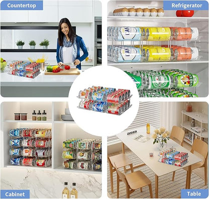 Jsyrjing Can Organizer for Pantry, Modular 2-Tier Can Dispenser with Flexible Combination Design, Clear Extra-Thick Durable 2-Pack Storage Rack for 48 Cans, Stackable for Cabinet, Fridge, Countertop