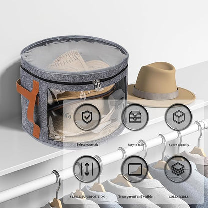 Veki Hat Organizer, Hat Box for Women Storage, Large Clear Felt Hats Box, Wide Brim Cowboy Hats Storage Boxes for Men, Round Brim Cap Boxes With Dustproof Lid for Travel and Wardrobe (Grey)