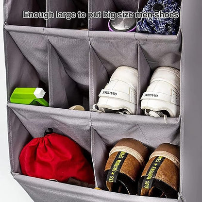 Over the Door Shoe Organizer, 14 Pockets Hanging Shoe Storage Rack with Large Deep Pockets, Oxford 600D Fabric Grey Shoe Storage Rack with 6 hook for Shoes, Slipper,Home Accessories etc
