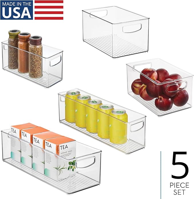iDesign Stackable Pantry Bins with Handles, 4 Different Sizes, 5 Pack, Clear, Made in USA