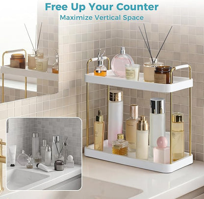 Vtopmart 2-Tier Bathroom Countertop Organizer, Vanity Dresser Counter Tray Shelf for Skincare, Perfume, Makeup, Gold