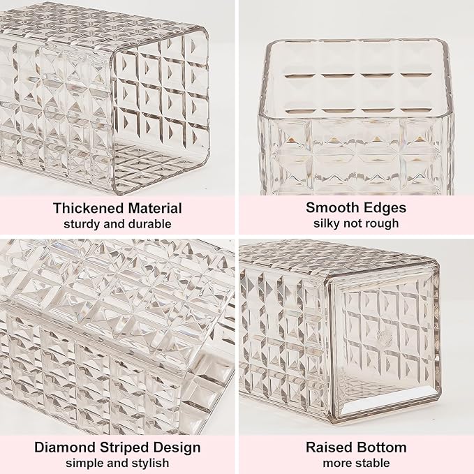 DASITON Makeup Brush Holder Organizer, Acrylic Makeup Brush Cup, Diamond Striped Make Up Brush Holder for Vanity, Bathroom Countertop, Toothbrush Holders, Pen Holder for Desk Storage (Gray)