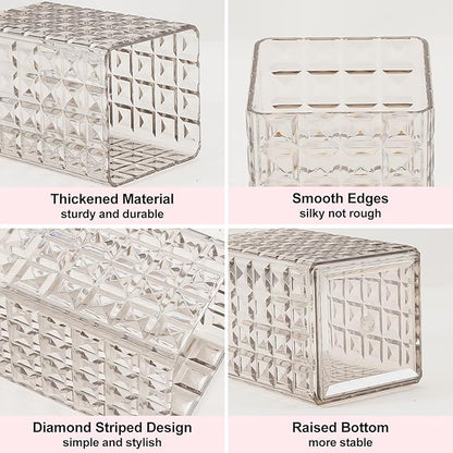 DASITON Makeup Brush Holder Organizer, Acrylic Makeup Brush Cup, Diamond Striped Make Up Brush Holder for Vanity, Bathroom Countertop, Toothbrush Holders, Pen Holder for Desk Storage (Gray)