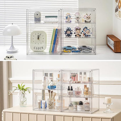 Large Clear Acrylic Display Case Compatible with Labubu POP MART Storage Bin for Collectibles with 2 Removable Shelves and Magnetic Door Display Organizer Box for Anime Figures, Dolls
