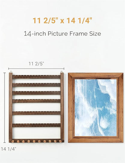 Mymazn Easy Assemble Solid Walnut Wood Earring Wall Holder Hanging Jewelry Organizer Necklace Holder Earring Hanger Wall Mount Jewelry Organizer for Necklaces Rings Scruncies Organization