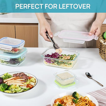 Vtopmart 8 Pack Glass Food Storage Containers with Airtight Lids, Glass Meal Prep Containers, Lunch Containers for Microwave, Oven, Freezer and Dishwasher, BPA Free