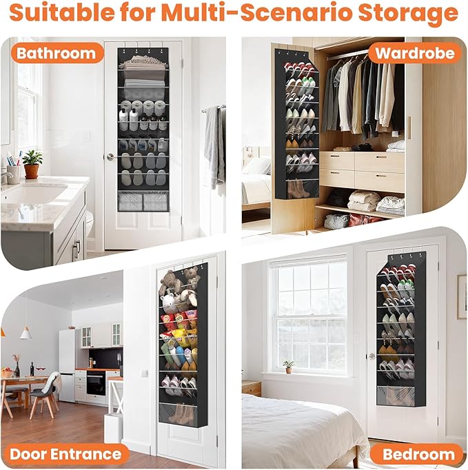 ZATOCL 8-Tier Over The Door Organizer, Space Saving Hanging Shoes Organizer and Storage Unit, Organizer for Closet, Bedroom, Entryway, Black