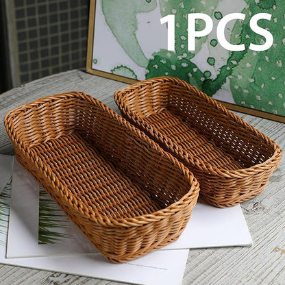 Chopsticks Fork Storage Tray Woven Cutlery Basket, Handwoven Imitation Rattan Silverware Tray for Countertops Cabinets Spoons, 26cmx12cmx6cm