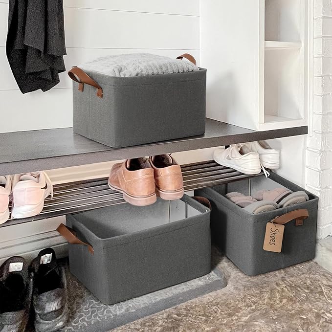 CHICVITA Storage Baskets for Organizing, Fabric Storage Bins for Clothes, Towels, Shoes, Closet Baskets for Bedroom Organizing, 14 ¾" L x 10 ¼" W x 8 ¼" H, Grey, 2-Pack
