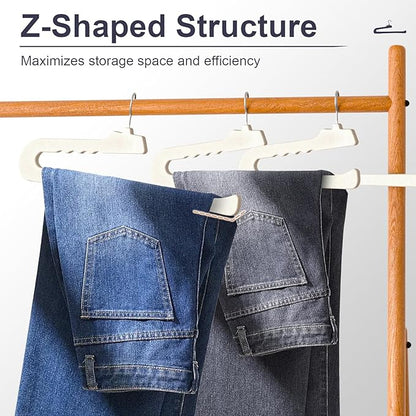 Velvet Pants Hangers - 8 Pack White Non Slip Open Ended Hanger with 360 Swivel Hook - Closet Space Saving Hanger for Heavy Pants, Jeans, Trousers, Scarf