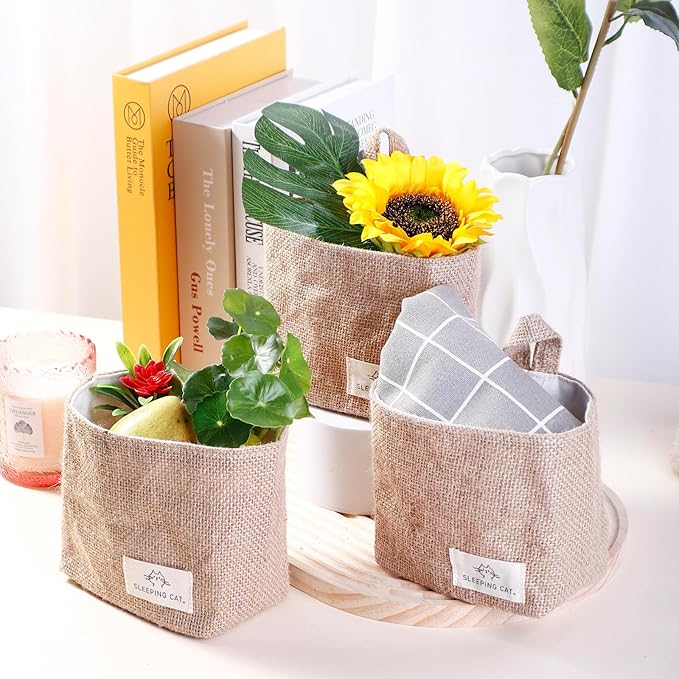 TENEBRALUX Small Cotton and Linen Hanging Storage Basket for Desktop, Ideal for Organizing Keys and Miscellaneous Items. (2)