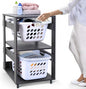 Laundry Basket Holder Shelf (2-Tier) - Stackable Engineered Wood Laundry Tower with Wheels, Tiered Laundry Hamper Organizer for Bathroom, Bedroom
