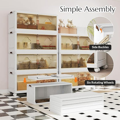 Stackable Storage Bins with Lid & Wheels, 136 Gal/544 Qt Extra Large Plastic Storage Containers, Foldable Collapsible Organizer Box for Garage, Pantry, Closet (4-Pack, Cream White)