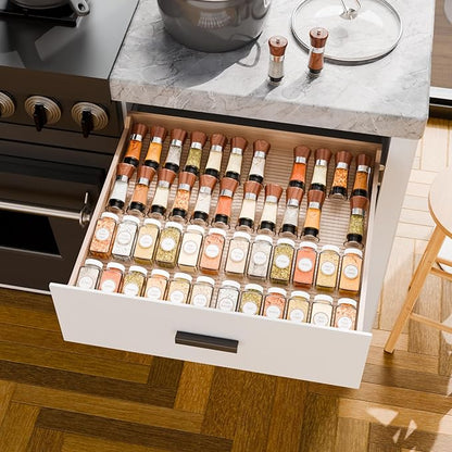 Yieach 4 Pack Adjustable In Drawer Spice Organizer - Expandable From 11'' to 22'' - Acrylic Drawer Seasoning Organizer,Clear Spice Organization Tray for Cabinet Drawers Condiment,Nail Polish and Jar