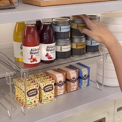 STARLATTA 2 Pcs Cabinet Organizer Shelf, Stackable Kitchen Counter Shelves, Spice Rack,Countertop Organizers, Clear Plastic Storage Shelves Rack for Makeup,Bathroom,Cupboard,Desk,Pantry Organization