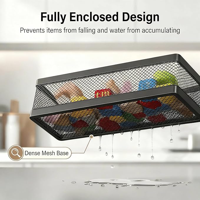 PUSDON 16.5-Inch Extra Long Slim Mesh Shower Caddy, Wall Mounted Bathroom Organizer with Adhesive, Heavy Duty Rustproof Shelf for Narrow Kitchen Pantry & RV, Holds 50 LBS 2-Pack - Matte Black Netting